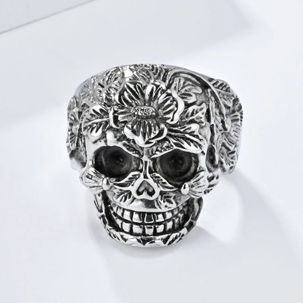 European And American Retro Pattern Skull Titanium Steel Ring Men\'s Ghost Head Hand Jewelry