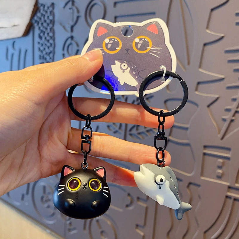 Cartoon Original Couple Buckle Keyring Cute Black Cat Salted Fish Key Chain Resin Burger Cola Fried Chicken Beer Doll Keychain