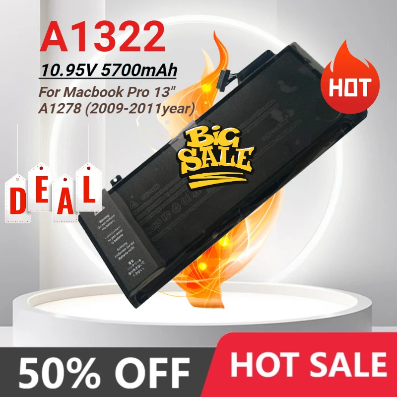 

NEW Laptop Battery A1322 63.5Wh for MacBook Pro13 Inch A1278 Mid 2009 2010 2011 2012 MC374 MC700 MB990LL/A MB991LL/A MC724LL/A
