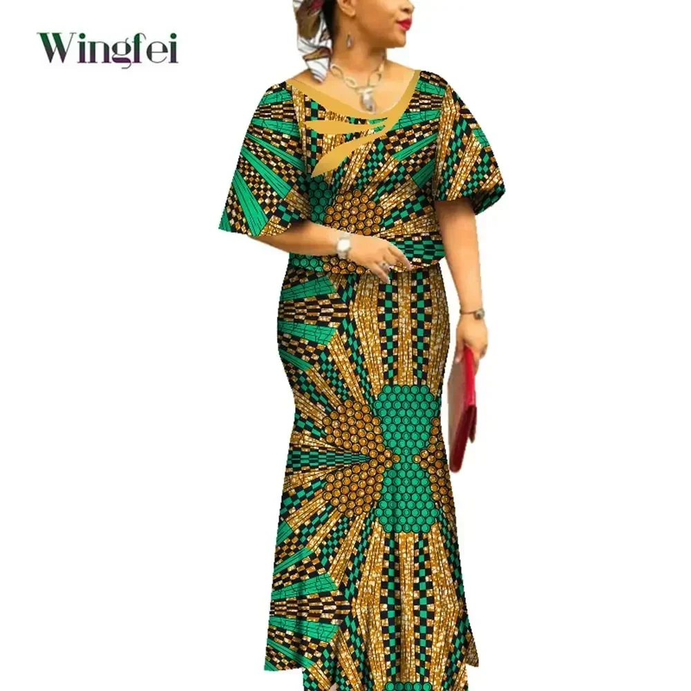 African Clothes for Women Ankara Print African Skirt and Top Set 2 Pieces Dashiki Party Evening Gowns African Boubou WY4561