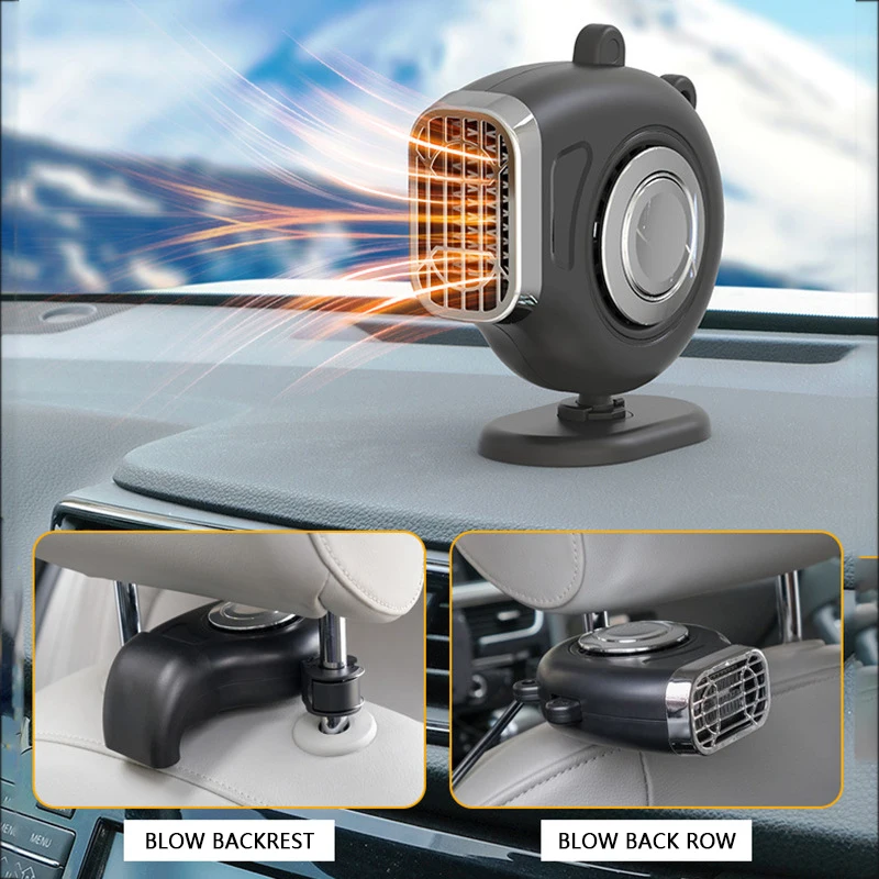 Car Fan 12V Adjustable Heater Cooling Car Back Seat Cooling Fan 360° Rotation Windshield Defogging Air Circulation Heater Winter