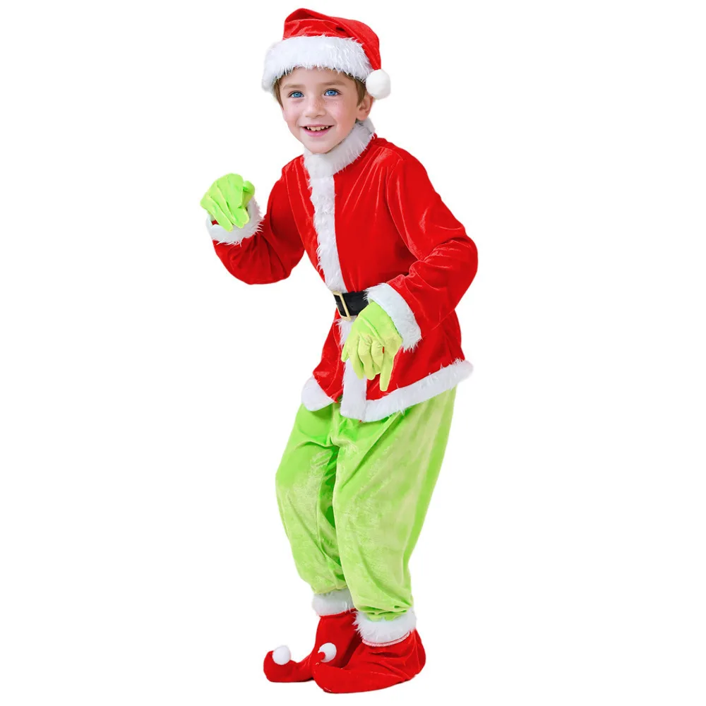 

Halloween Explosion Green furry animals Christmas boy and girl costumes Santa Claus party Halloween costume set