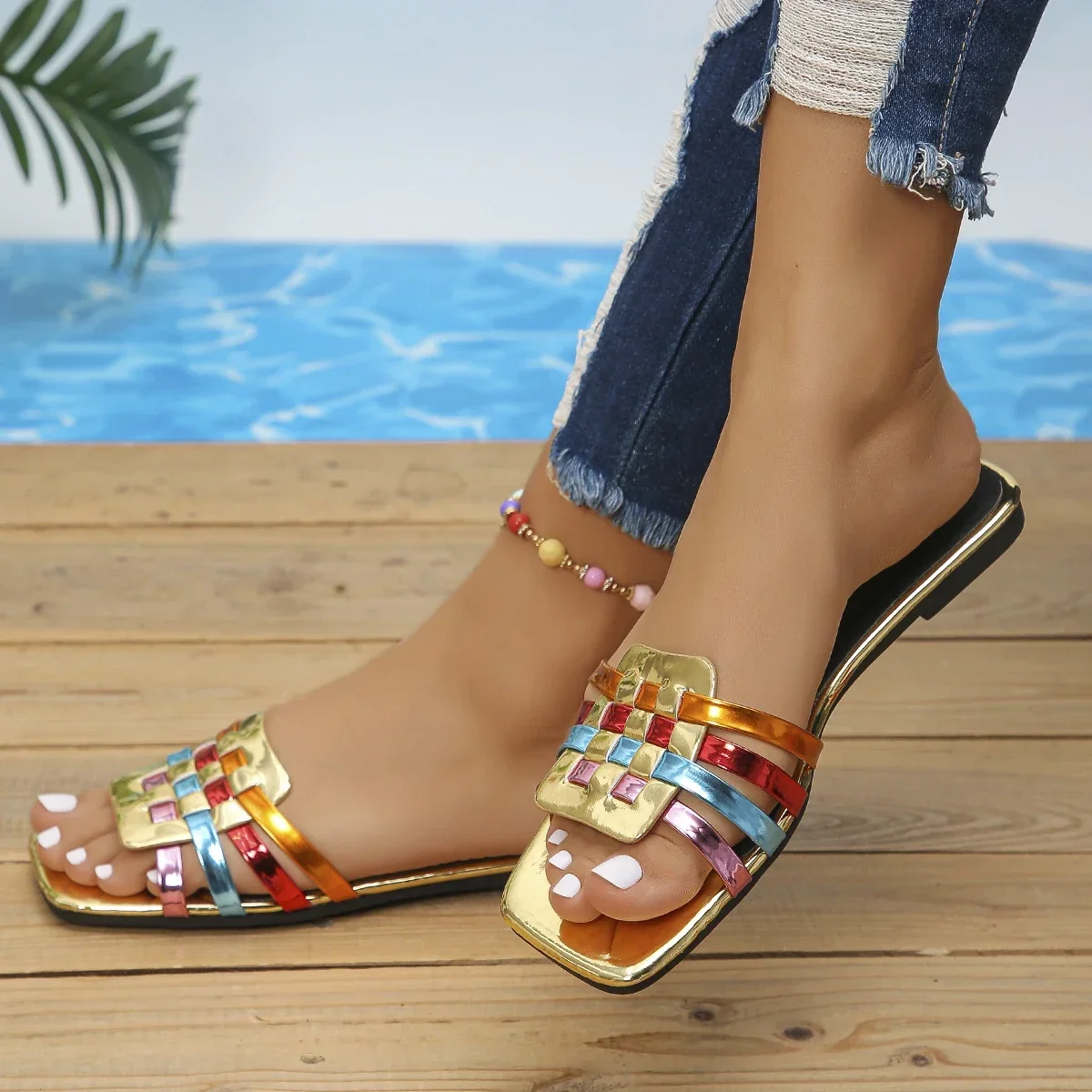 Zapatillas de verano para Mujer, Chanclas planas de lujo, zapatos de diseñador, zapatillas de playa al aire libre