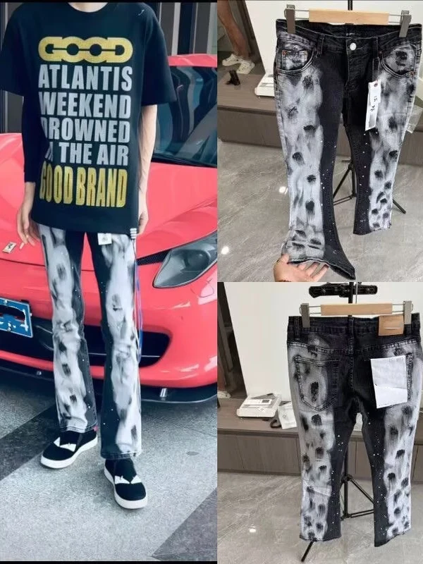 

Мужские облегающие эластичные джинсы American High Street Sle, повседневные длинные брюки Bla с брызгами краски, весна-осень