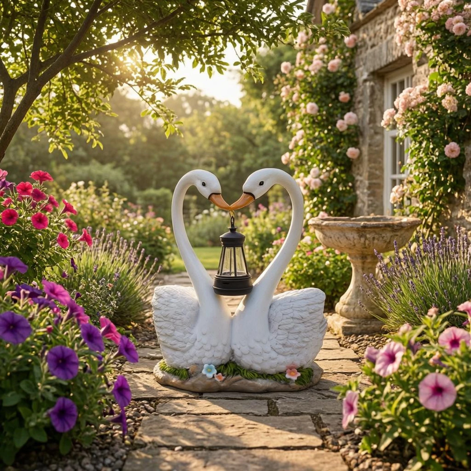 Lantern Swan Ornament Painted Swan Garden Ornament LED Light Anti Fading for Courtyard view 2