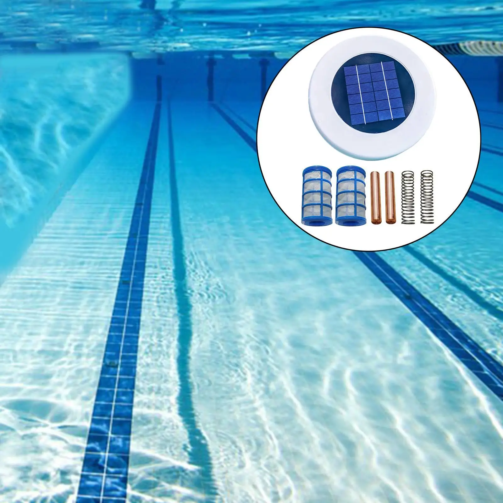 Solar Pool Ionizer LED Copper Silver Swimming Pool Water Purifier Kill-Algae