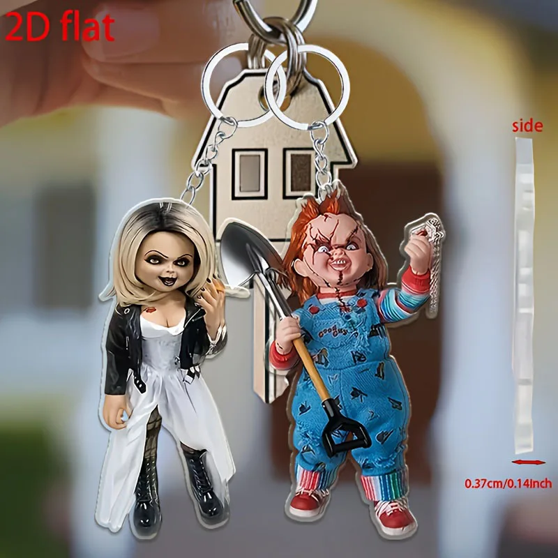 2 Stück Horror-Themen – 2D-Acryl-Schlüsselanhänger, Auto-Schlüsselanhänger, Geschenk für Horror-Enthusiasten, Halloween- und Weihnachtsgeschenke, Horror-Schlüsselanhänger