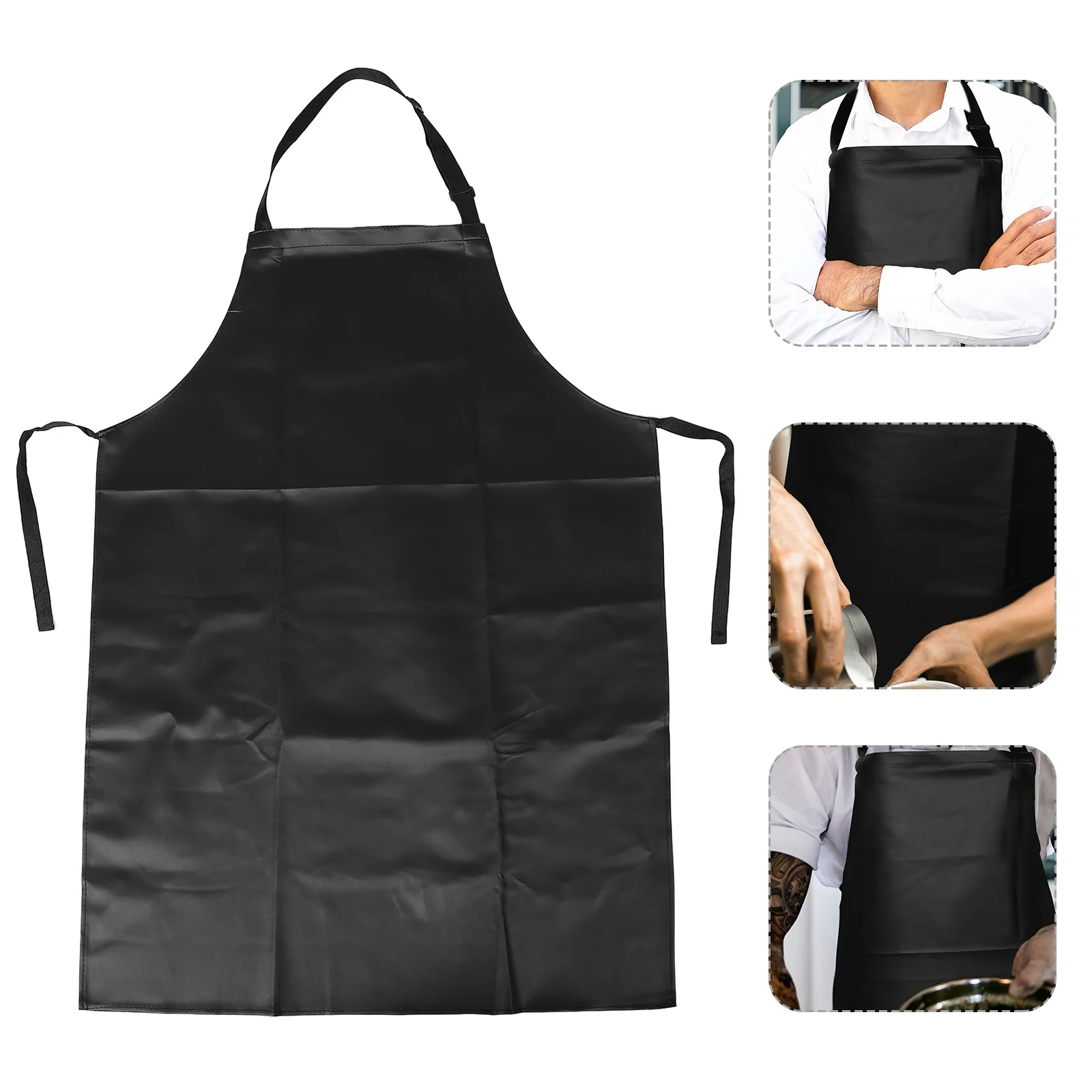 

PU Black Apron 69x98cm Water Oil Acid Resistant Kitchen Seafood Sales Adjustable Design Large Size Protection