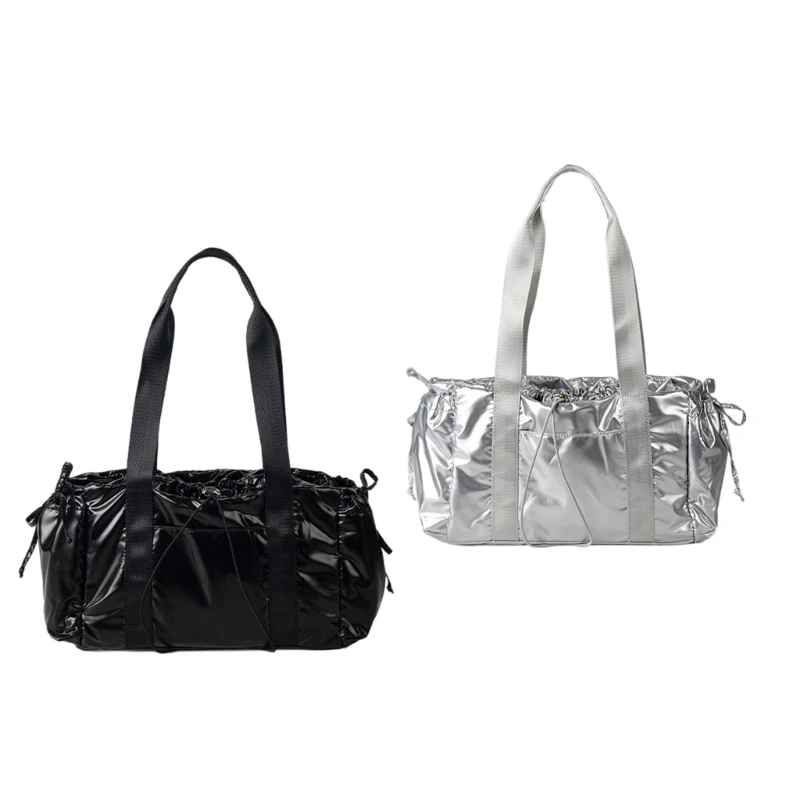 

Women Large Capacity Shoulder Bag Pleated Drawstring PU Leather Bowknot Handbag