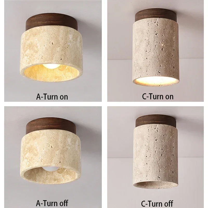 Wabi-sabi Yellow Travertine LED Ceiling Lamps Medieval Neutral Stone Ceiling Light Aisle Entrance Home Restaurant Decor Lighting
