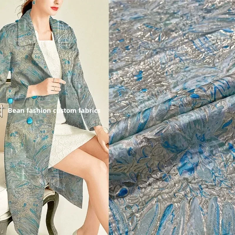 Golden Line Broken Flower Yarn-dyed Jacquard Fabric DIY Dress Windbreaker Jacket Clothing Designer for Sewing Material Cloth