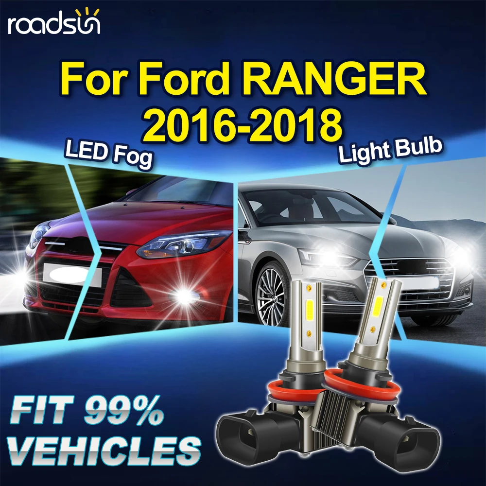 

ROADSUN 2PCS Upgrade Canbus Car LED Fog Light Bulbs Ultra Powerful Fog Lamp Ampoule Plug And Play For Ford RANGER 2016 2017 2018