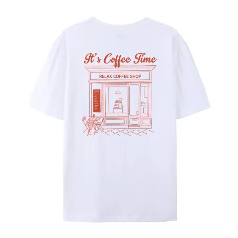 Coffee Time Retro Style Back Print Women's T-Shirts Vintage Coffee Lover T Shirt Loose Fashion Streetwear Tops Unisex Clothes