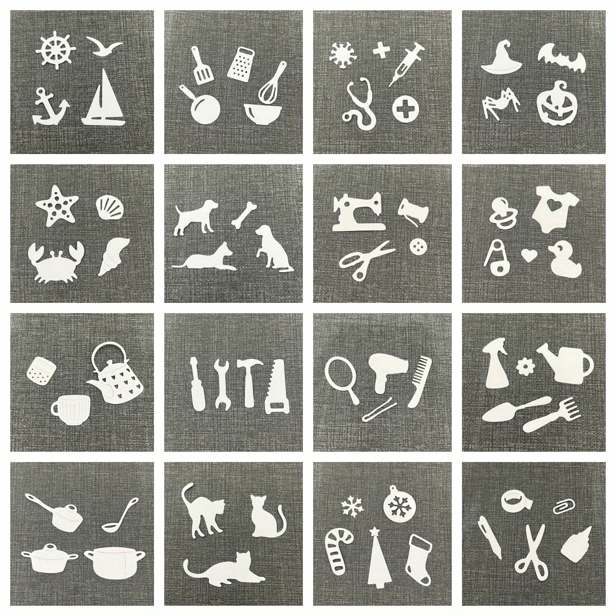 Neue verschiedene Mini-Tiere, Werkzeuge, Küchenutensilien, Kleidung, Metall-Stanzformen für DIY Scrapbooking, Kartenherstellung, Schablonen, Fotoalben
