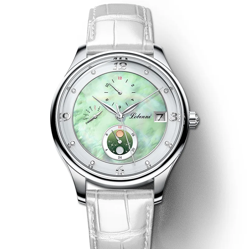 LOBINNI ผู้หญิงนาฬิกาอัตโนมัติ 36 มม.สุภาพสตรี Meachanical นาฬิกาข้อมือ 50M กันน้ํา Sapphire สัปดาห์ 24 ชั่วโมงวันที่สัปดาห์เดือน