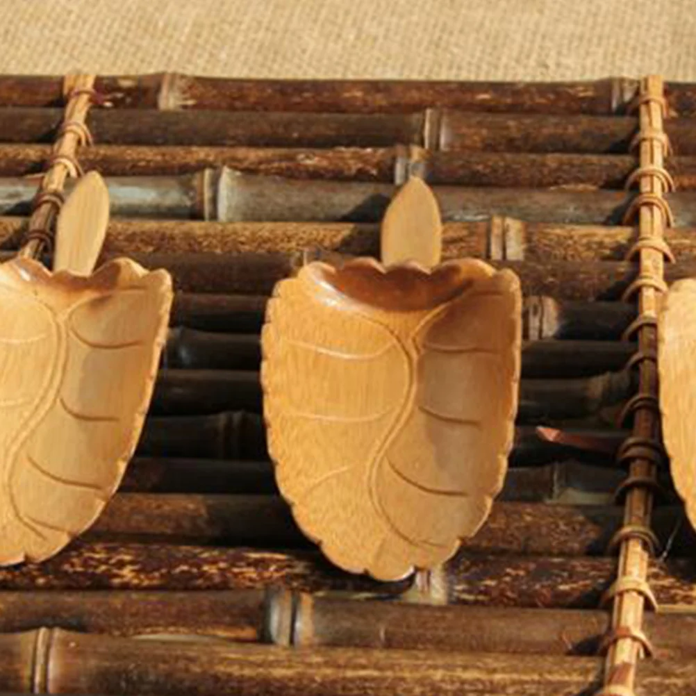 

Bamboo Tea Scoop Leaf Design Ergonomic Handle For Loose Leaf Tea Coffee Flour Nuts Bath Salts Kitchen Bar Tool Teaware