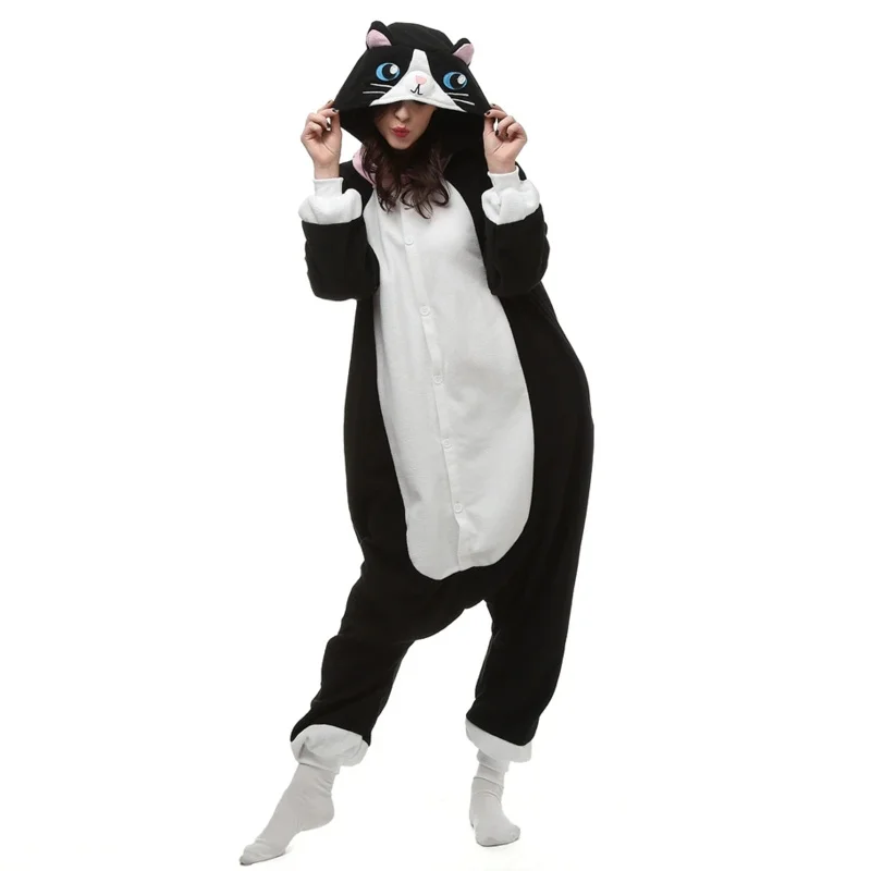 

2025 New Anime Kigurumi Pajamas Cat Onesies For Adults Cartoon 1-Piece Onsie Men Kitty Pyjamas Halloween Jumpsuit Women Cosplay