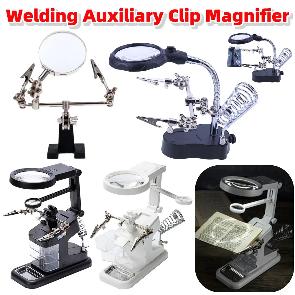 5X Helping Hand Magnifying Glass Stand with Alligator Clips Third Hand Solder Aid Magnifying Lens Electric Circuit Board Repair
