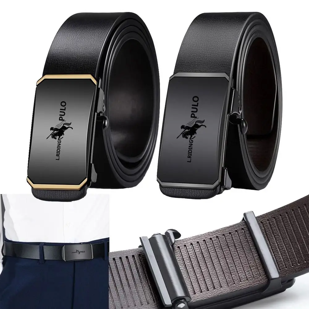 Vintage Luxury Design Business Leather Belt Metal Man Waistband Automatic Buckle Belt