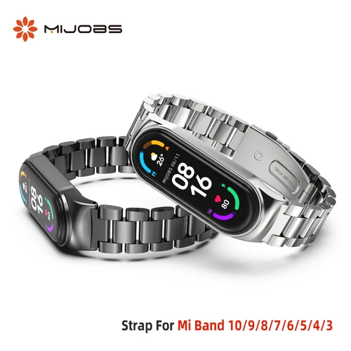 Correa de Metal para Mi Band 10, 9, 8, 7, 6, 5, 4, 3, pulsera para Xiaomi Mi Band 8 Correa Miband 7 accesorios de acero inoxidable