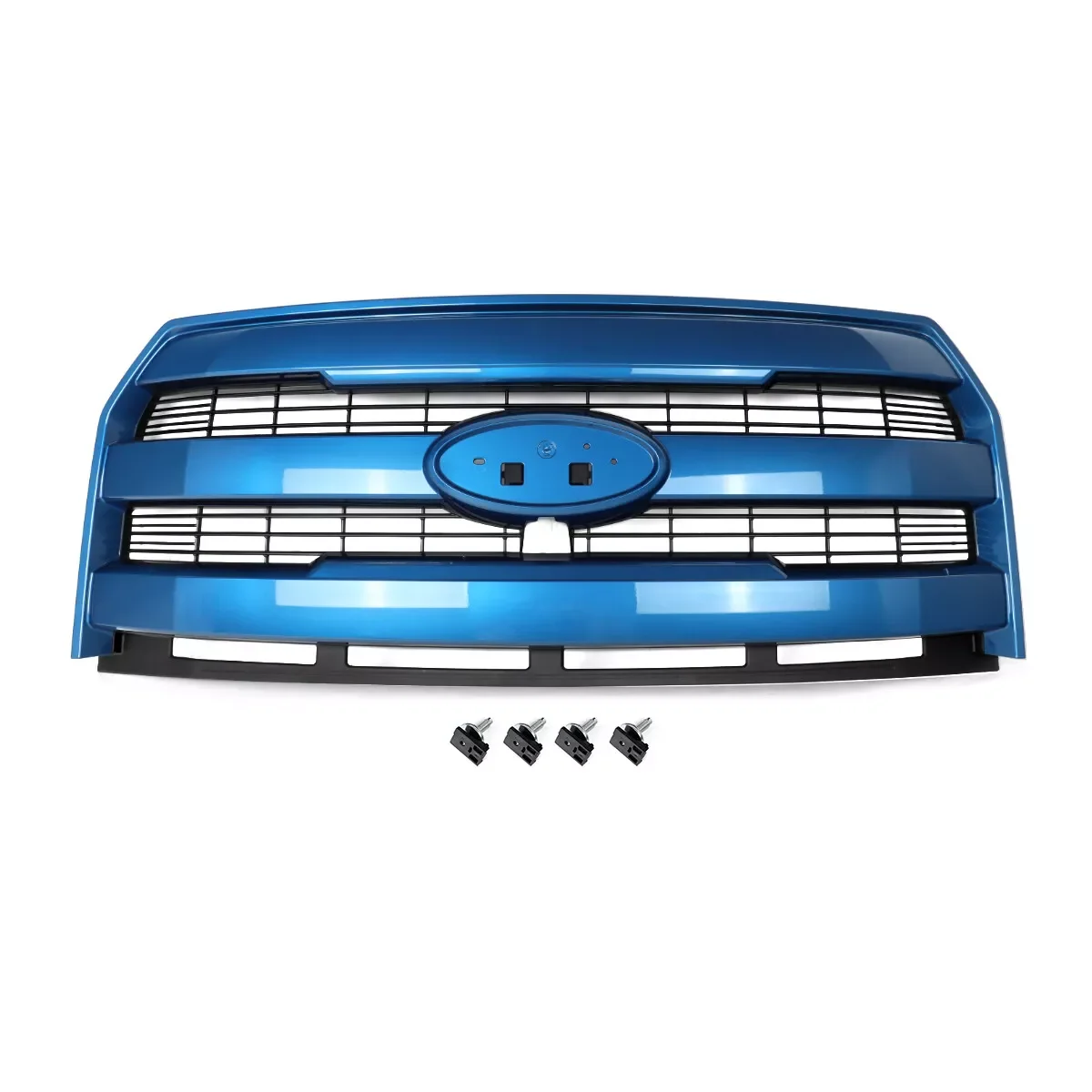 Front Grille Assembly Modified Grill Replace For 2015 2016 2017 Ford F150 Front Bumper Upper Grille w/ Camera Hole Blue Flame N1