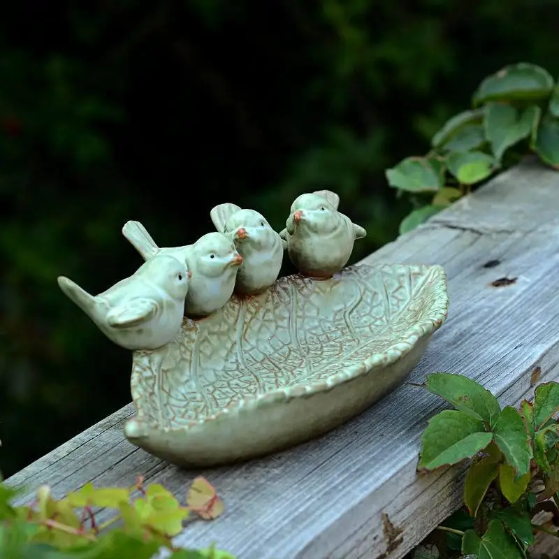 Ceramic birth baths Garden decor birth feeder ceramic Aquarium retro finish Bird feeder   NJ72219