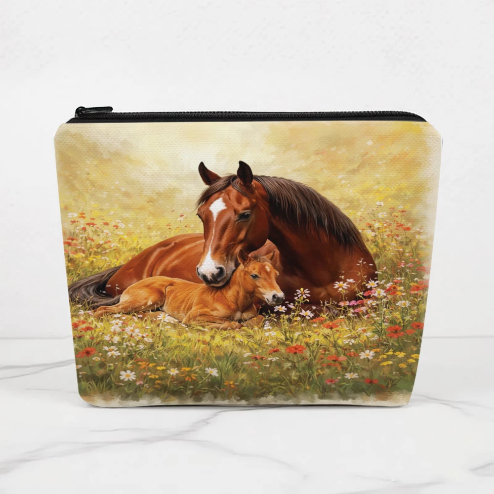 Horse And Foal In Field Makeup Bags for Girls Cosmetic Pouch Toiletry Bag Pencil Case Travel Storage