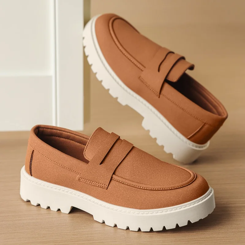 Fashion Men Loafers Leather Man Casual Shoes Platform Lightweight Work Shoes Breathable Man Business Shoes Slip-on Driving Shoes