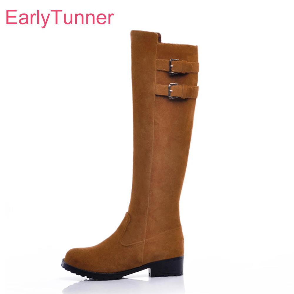 

Совершенно новые зимние удобные армейские зеленые коричневые женские сапоги до колена для верховой езды на среднем каблуке EH109 плюс большой размер 10 43