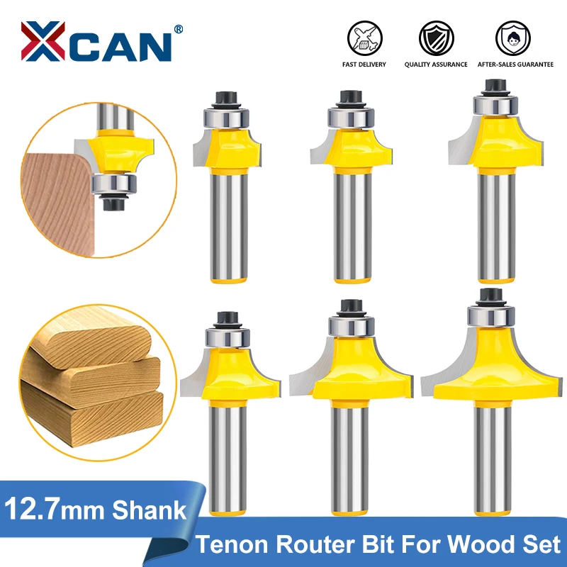 XCAN Corner Round Router Bit 6pcs 1/2" Shank For Wood Edging Woodworking Mill Classical Cutter Bit For Wood