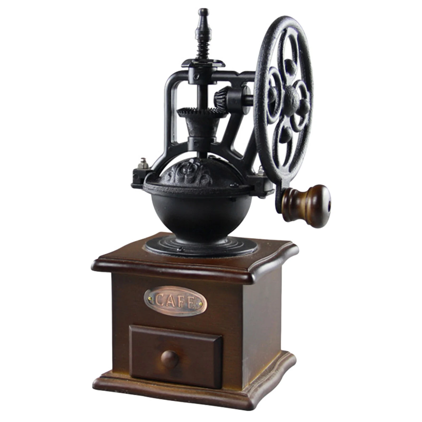 

Coffee Grinder Hand Crank Portable Manual Coffee Bean Mill For Travel Camping Spice Grinding Wood Base Drawer Small Kitchen Bar