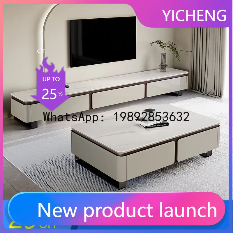 

ZZ-5 Комплект мебели для дома: ТВ-тумба и журнальный столик из массива дерева с каменной столешницей, для небольших квартир, с местом для хранения