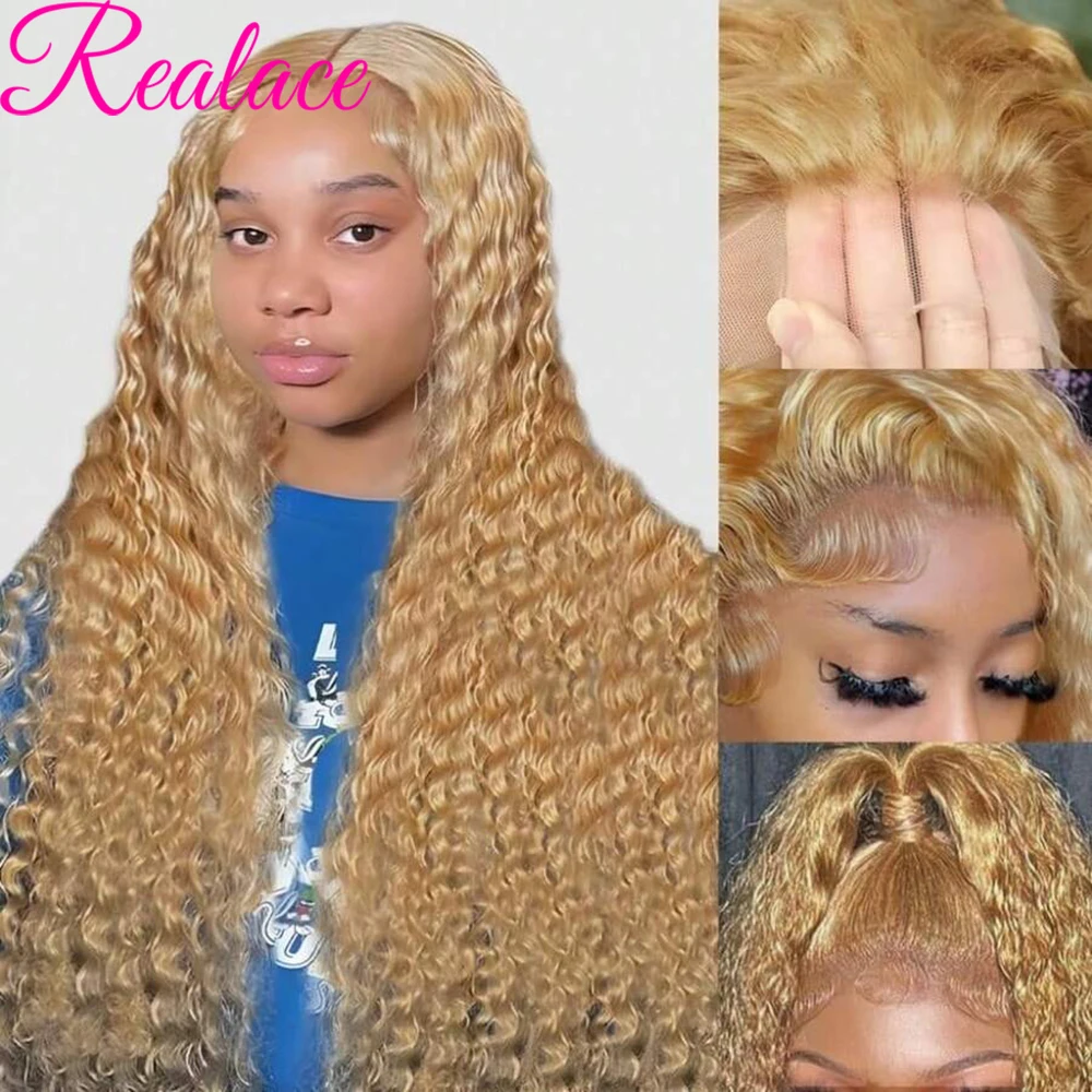 Honey Blonde 13x4 Lace Front Curly Wigs Human Hair Deep Wave 13x6 HD Lace Frontal Wigs for Women Colored Wigs Cheap on Sale
