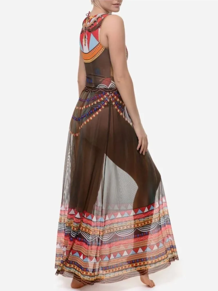 Retro Bikini Printed Fashion One Piece Swimsuit And Cover Up With Skirt Tight Women's Bandage Summer Beach Luxury Elegant 2025