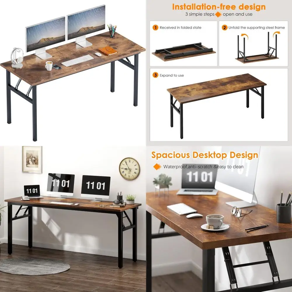 

Large 60 Rustic Brown Home Office Writing Desk, No Assembly Required