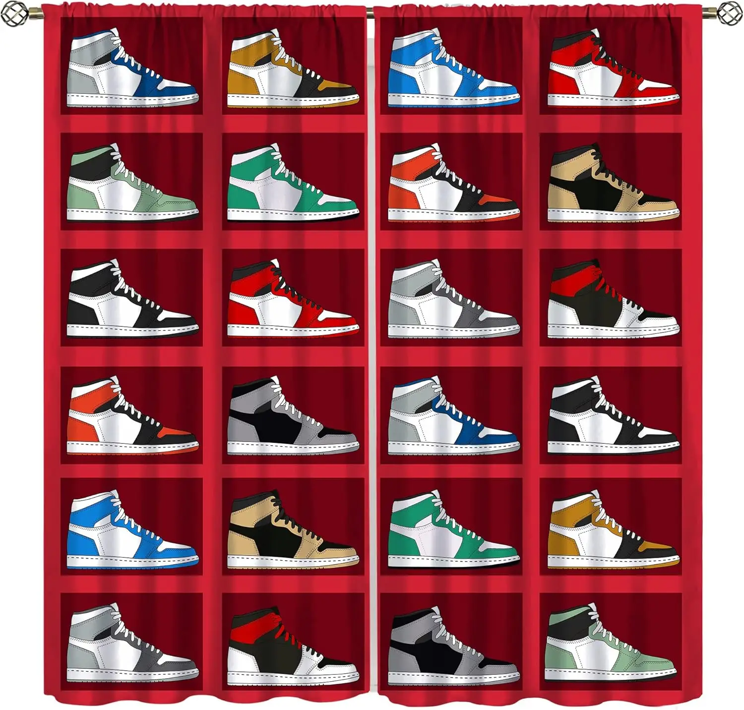 Sneakerhead Sneaker Collection Curtains, 3D Basketball Shoe Print, Rod Pocket Blackout Curtains for Teen Boys Bedroom Decor