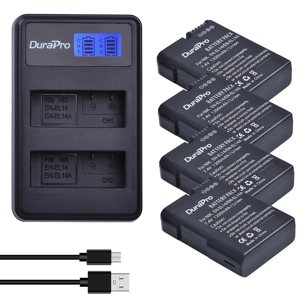 DuraPro EN-EL14a EN-EL14 Battery+LCD USB Dual Charger For Nikon D5500 D5300 D3300 D5100 D5200 D3100 D3200 P7000 P7100 P7700