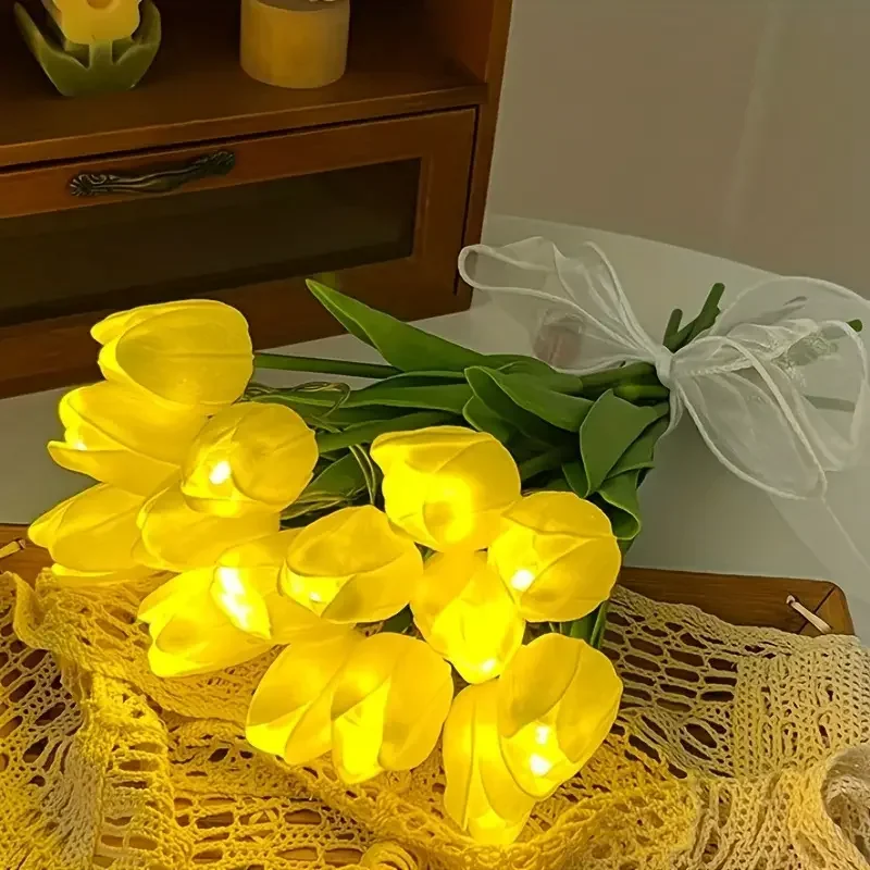 10 pezzi tulipani con luce a LED fiori di tulipano artificiale lampada da tavolo simulazione tulipani Bouquet luce notturna regali per la festa della mamma per Hom