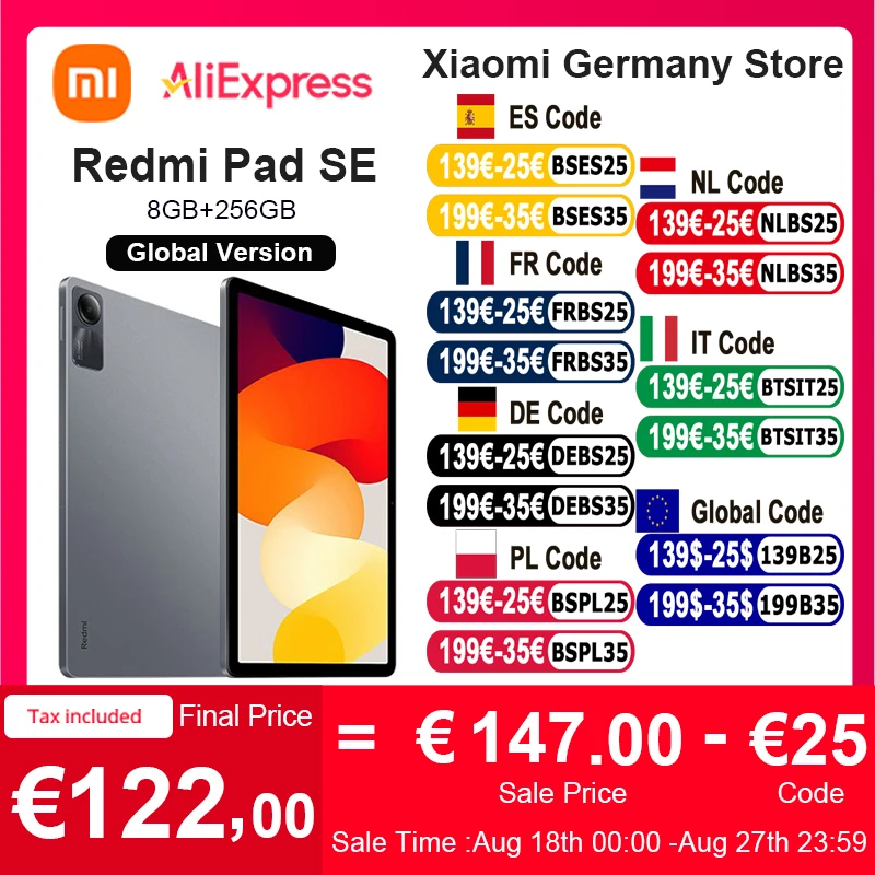 Xiaomi Redmi Pad SE 11 versione globale Mi Tablet 128/256GB batteria grande Dolby Atmos®Display da 11