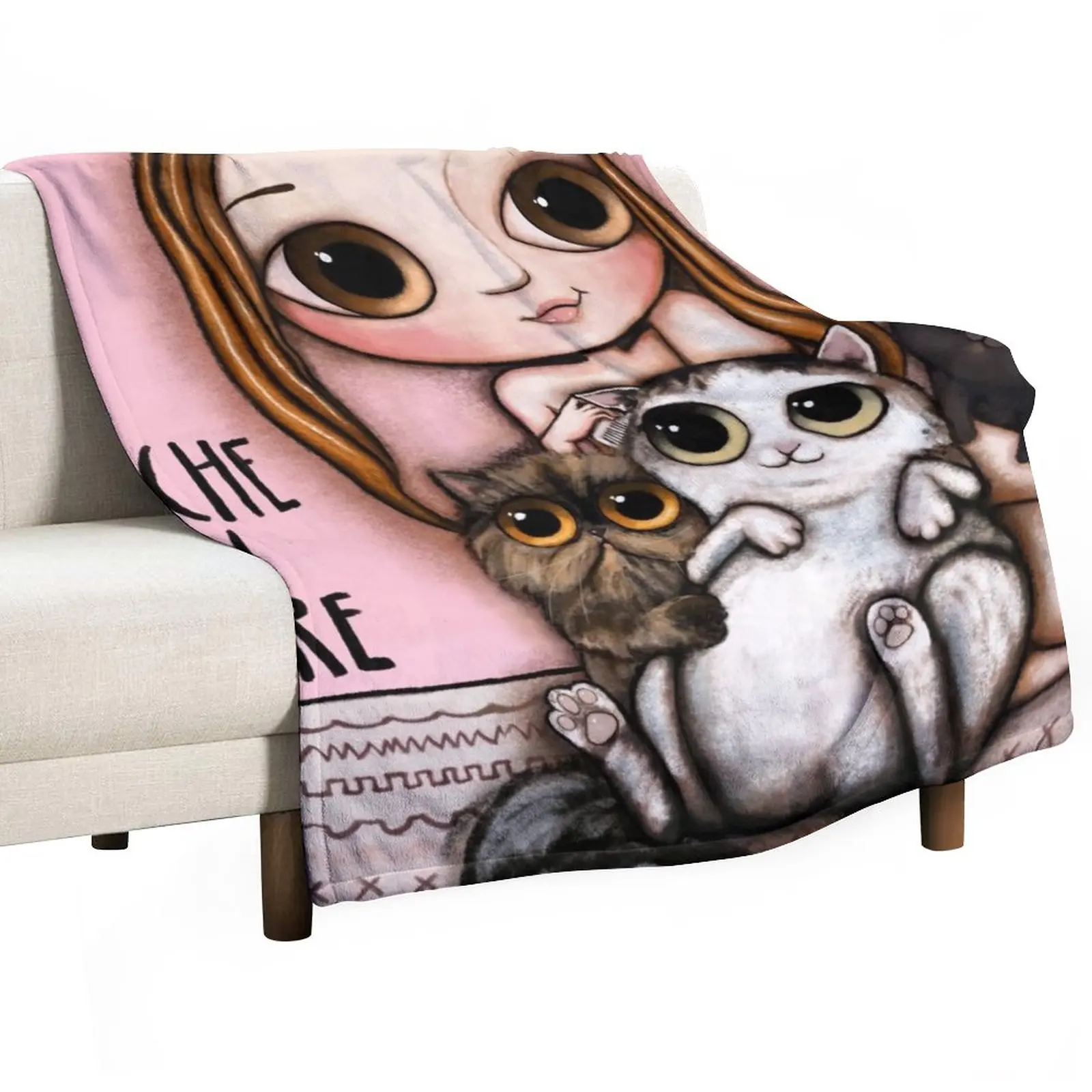 

The doll and the cats Throw Blanket Dorm Room Essentials Fluffy Blankets Large Luxury Blanket Soft Blanket