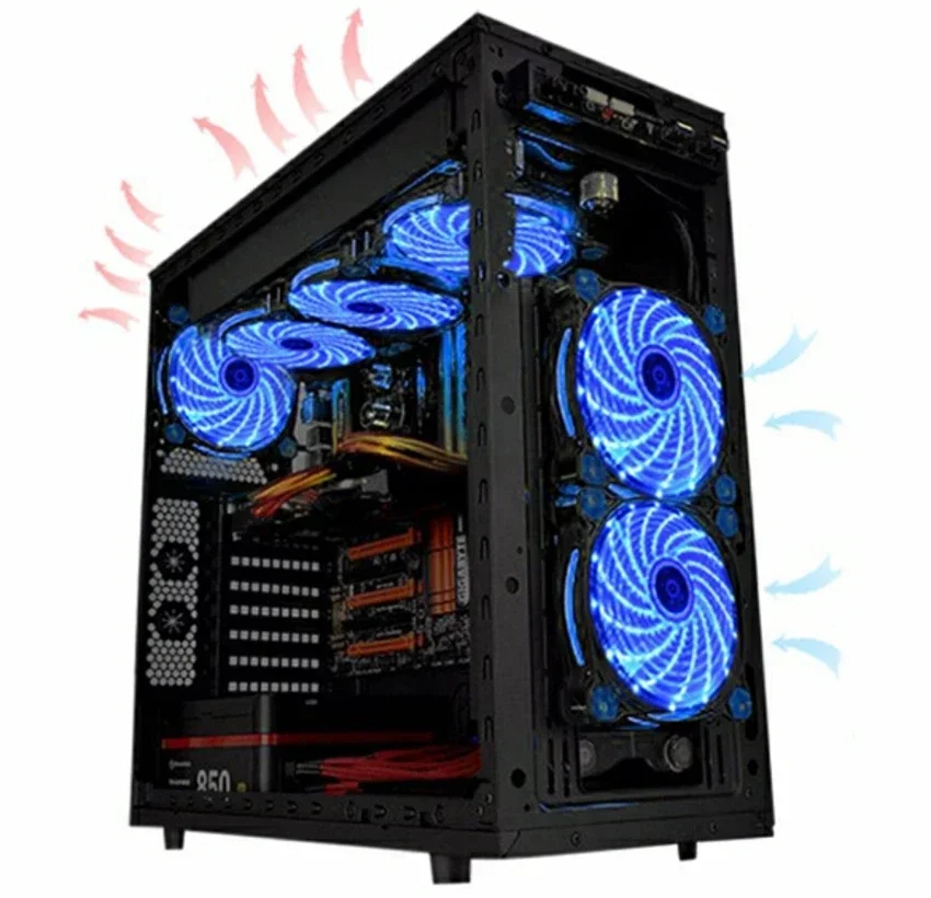 12VDC 3P IDE 4pin 120mm PC Computer 16dB Ultra Silent 15 LEDs Case Fan Heatsink Cooler Cooling Anti-Vibration Rubber,12CM Fan