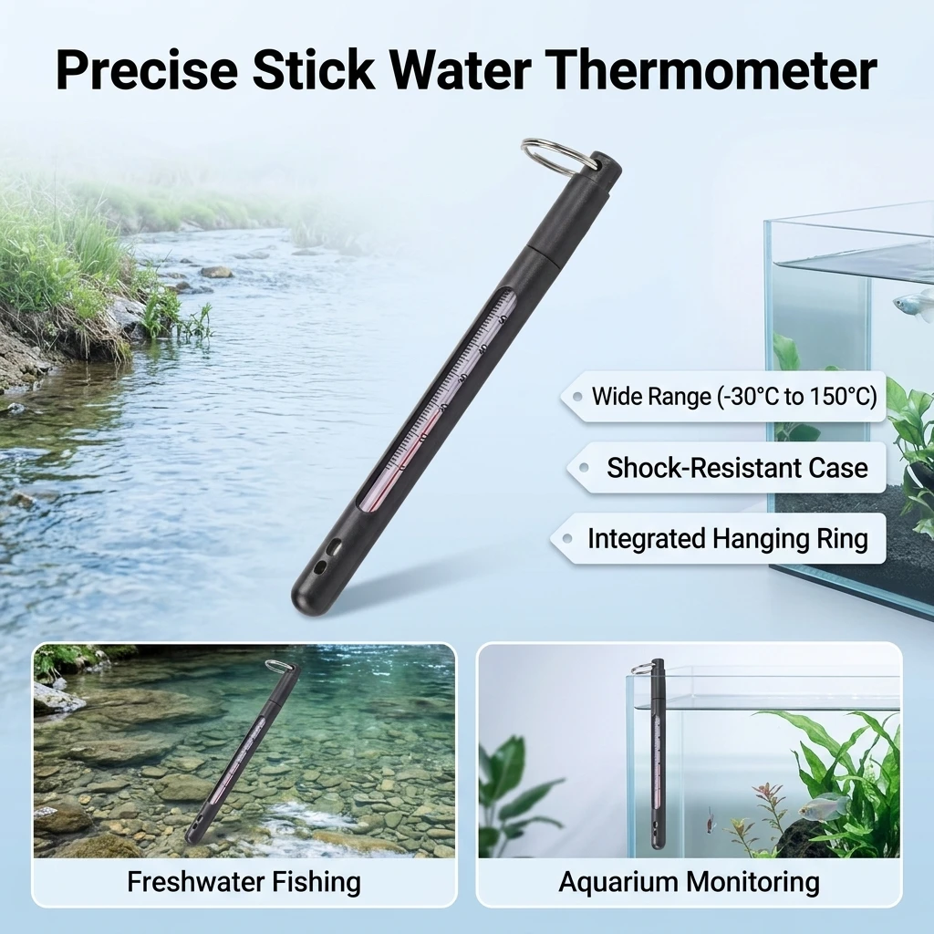 Aquarium Water Thermometer Precision Glass Stick for Fishing Lab Testing Red Alcohol Scale with Hanging Ring Durable Tool