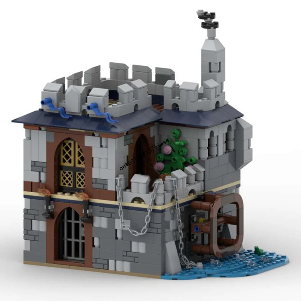 MOC-modelo de molino de agua de vista de calle Medieval europea, bloques modulares de construcción, ideas creativas DIY, juguete para niños, regalo de cumpleaños, 2024