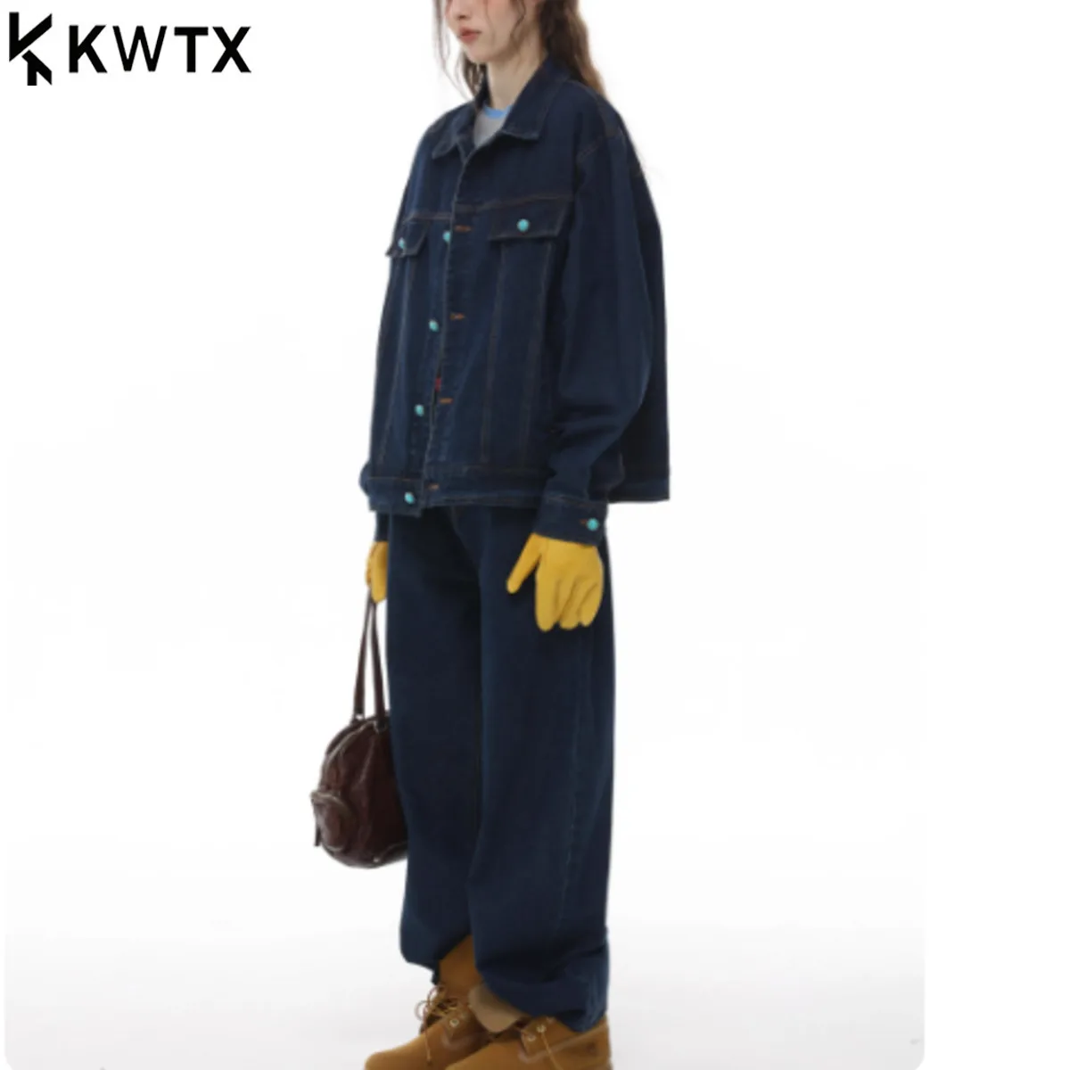 

KWTX Trendy Oversized Denim Jacket & Jeans Set 2-Piece Outfit Women's Casual Streetwear Loose Fit Y2K Style Chic Two-Piece Suit