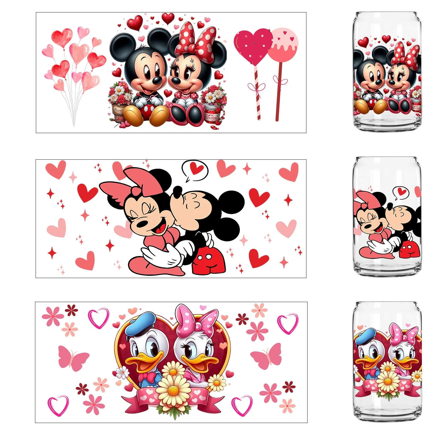 XOXO Lover Mickey-pegatina UV con ilustraciones de dibujos animados, calcomanías DIY, transferencias 3D, pegatinas uvdtf de 16oz, envolturas de tazas uv dtf para gafas Libbey