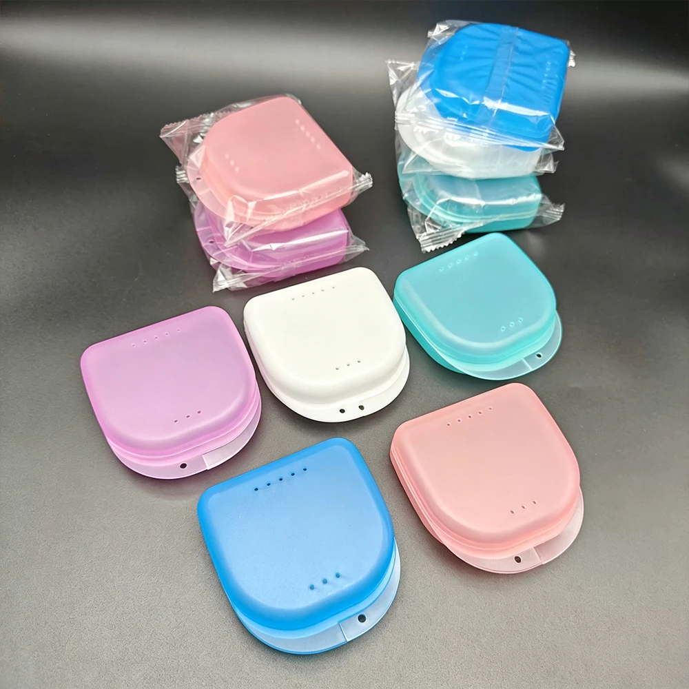 50pcs Sanded Texture Denture Plastic Box False Teeth Dental Container Orthodontic Retainer Protective Case with Ventilation Hole