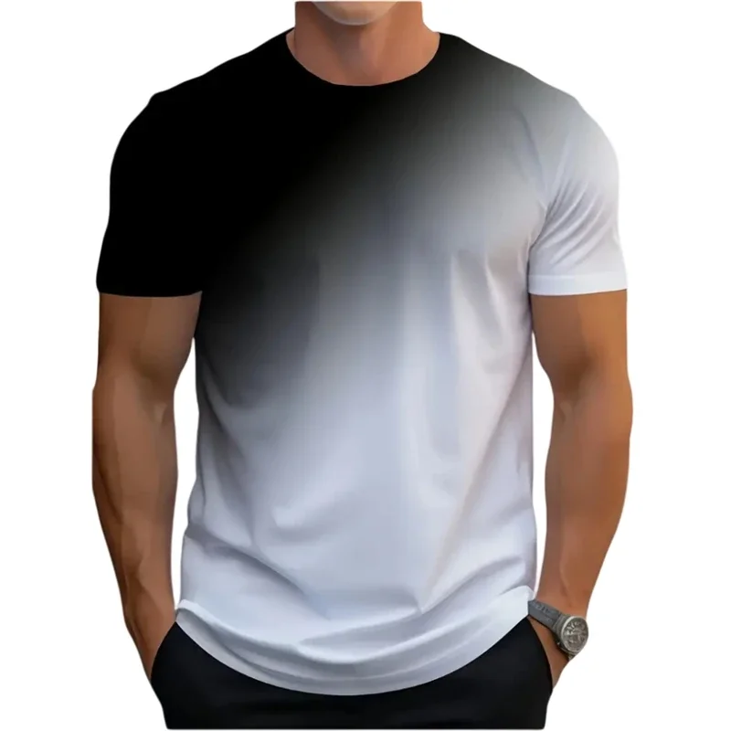 Fashion Men's Ombre Color Block Print T-Shirt Simple Gradient Short Sleeve Daily Wear Top Summer Casual Men's Clothing