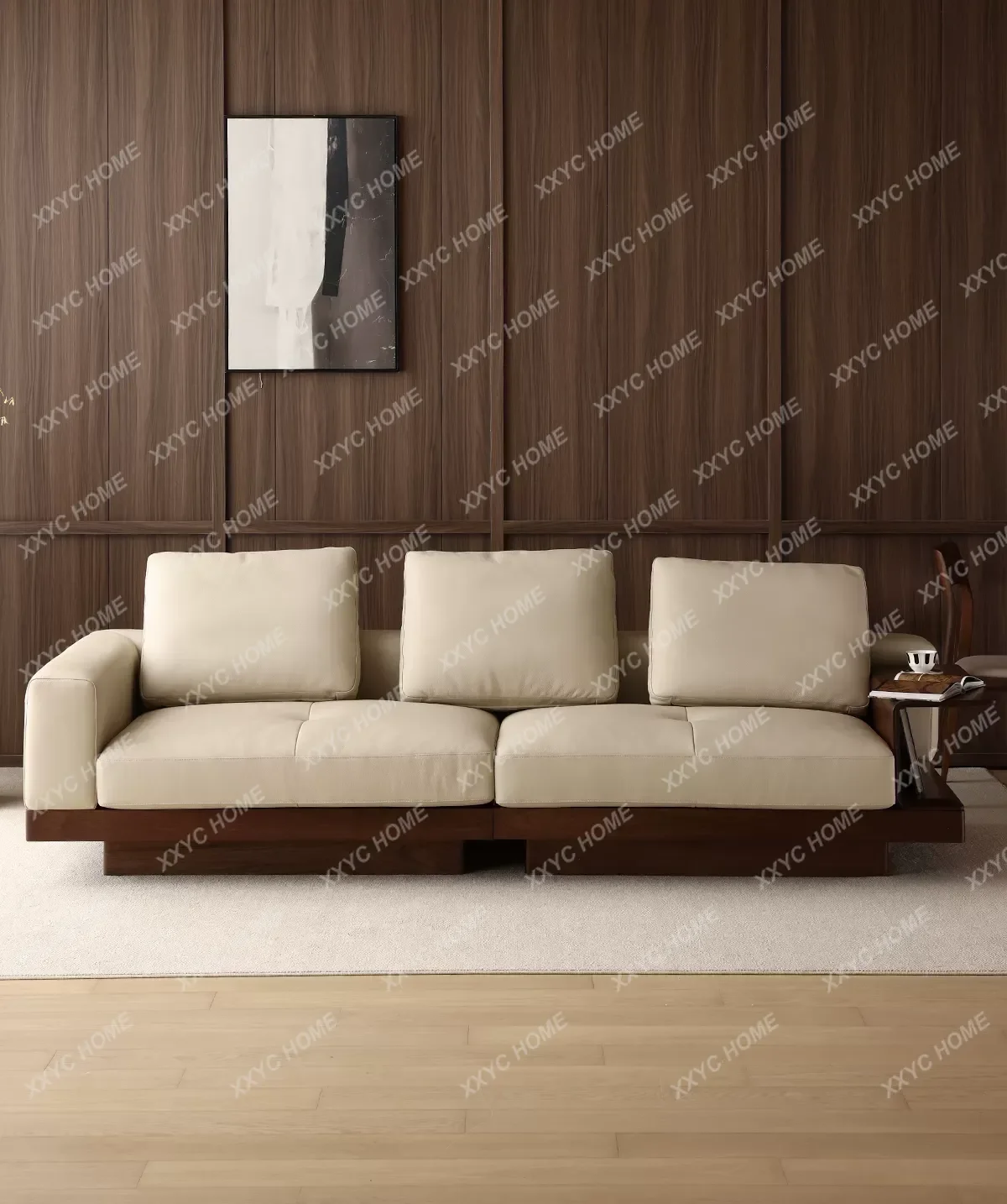 black walnut solid wood leather sofa  soft bag first layer cowhide