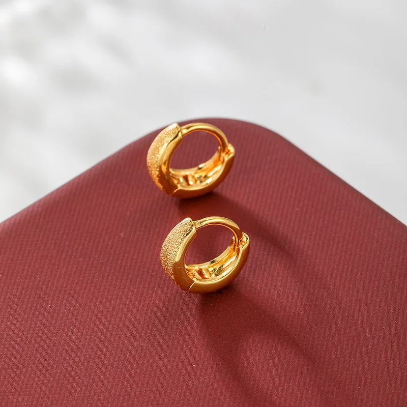 Luxury 24K 9999 Pure Gold real gold Women's Frosted Niche Simple Ear Buckle