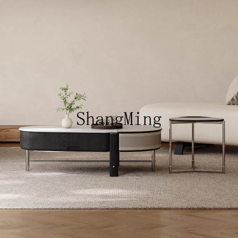 

FG minimalist marble coffee table combination special-shaped living room household stainless steel light luxury